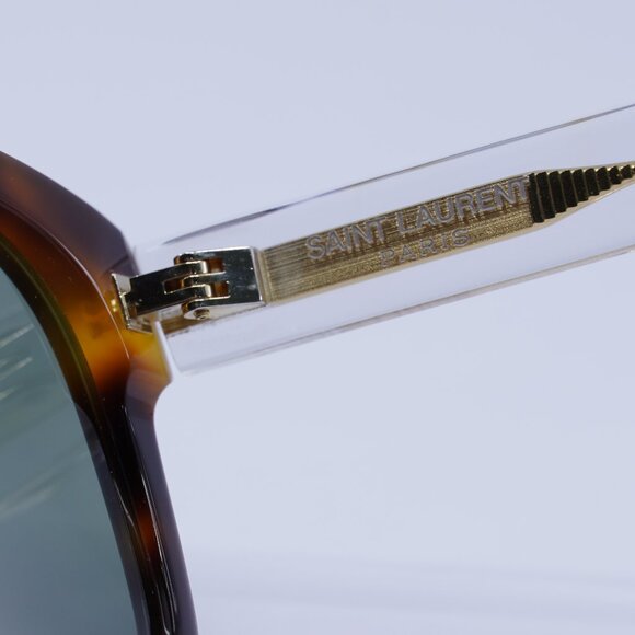 Saint Laurent SL558 002 Sunglasses Havana/Transparent Square Frame, Green Lenses - Picture 9 of 12